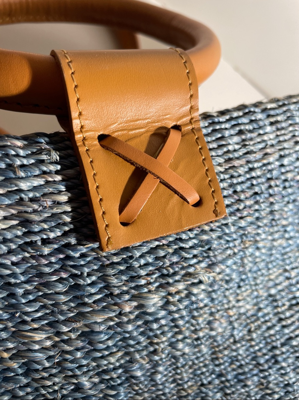 ARNAZ Philippines Blue Woven Straw Handbag Mini Tote Leather Ring Handles Beads - Picture 9 of 14